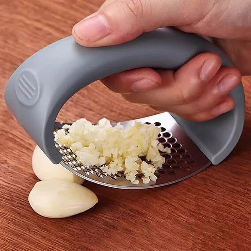 Wolpin Garlic Crusher Presser Garlic Press Multi-Function Manual Portable Ginger Mincer Garlic Press(Steel)