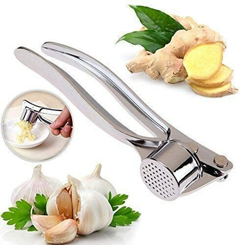 RogueAbyss Premium Garlic Press with Soft Easy-Squeeze Ergonomic Handle, Sturdy Design Extracts More Garlic Paste Per Clove, Garlic Crusher for Nuts & Seeds, Professional Garlic Mincer & Ginger Press Garlic Press(Steel)