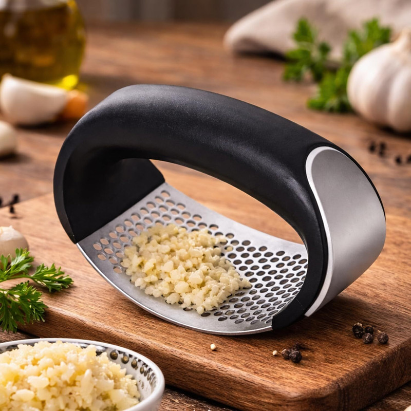 ARLIYA ENTERPRISES Stainless Steel Garlic Press Crusher 1 Pc – Quick Ginger Garlic Crusher & Mincer Garlic Press(Black)