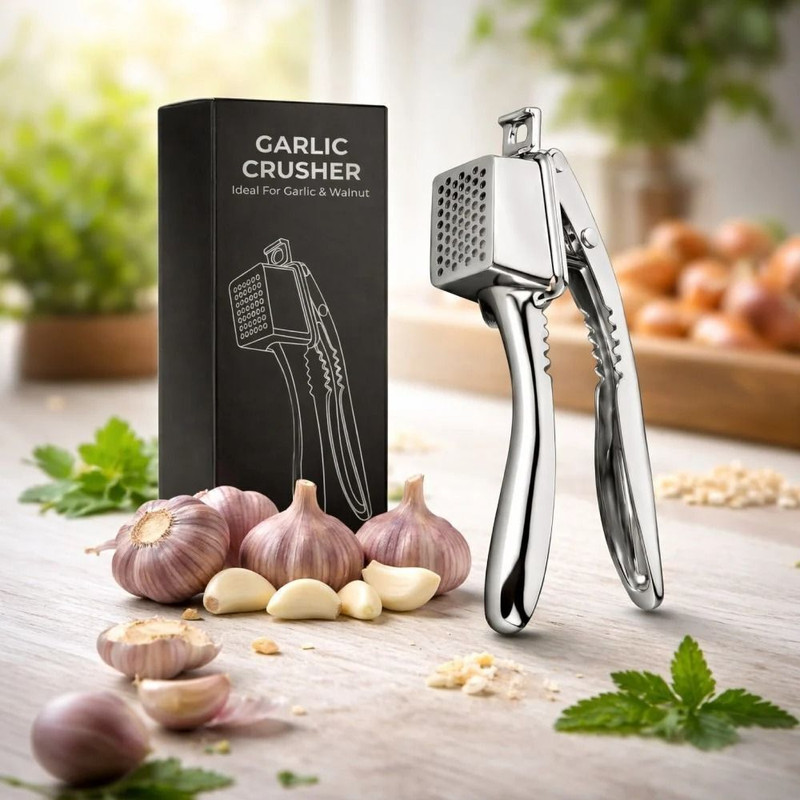 TINUMS Stainless Steel Garlic Press Manual Garlic Ginger Crusher Easy Grip Kitchen Tool Garlic Press(Steel)