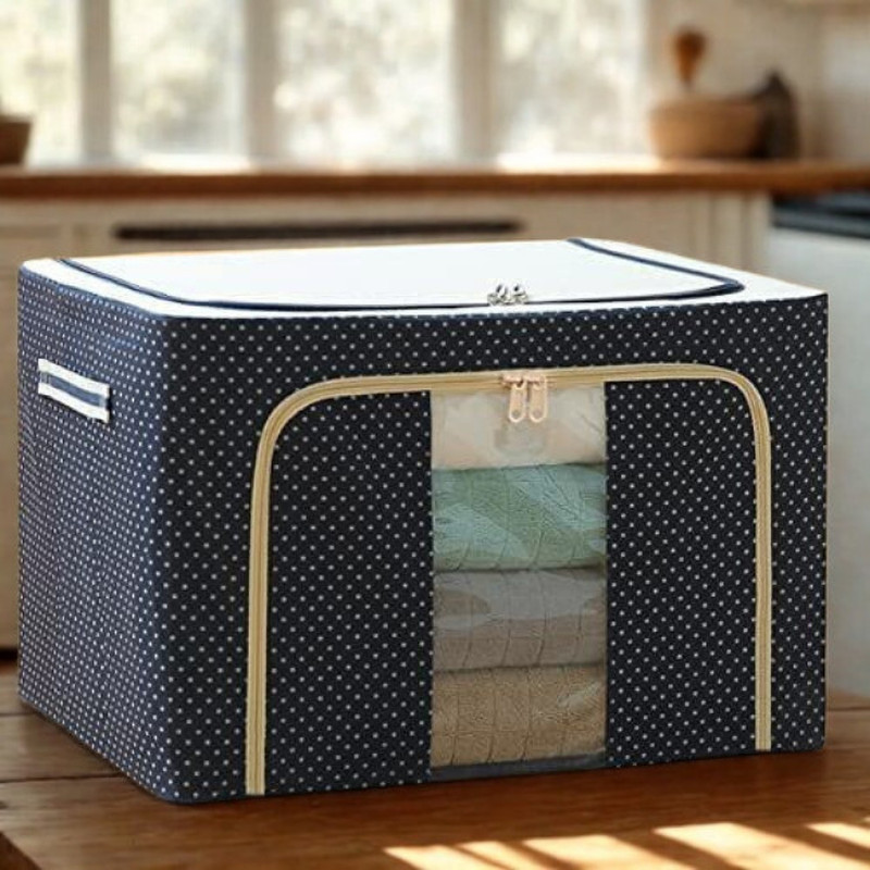 PelBart Foldable Box for Sarees & Kurtis – 66L Steel Frame Open Wardrobe Foldable 66L Organizer – Steel Frame & Clear Window Baby Clothes Organizer for Compact Wardrobe Use(Multicolor)