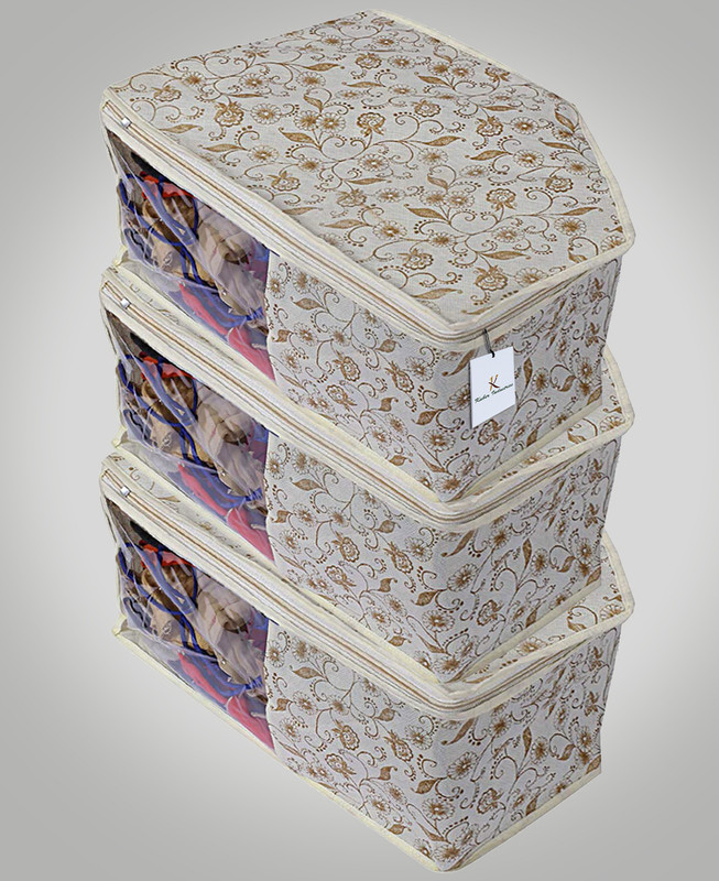 KUBER INDUSTRIES Garment Cover Non Woven Blouse Cover Bag|Cloth Organizer Pack of 3 (Cream) CTSS00961_(Cream)