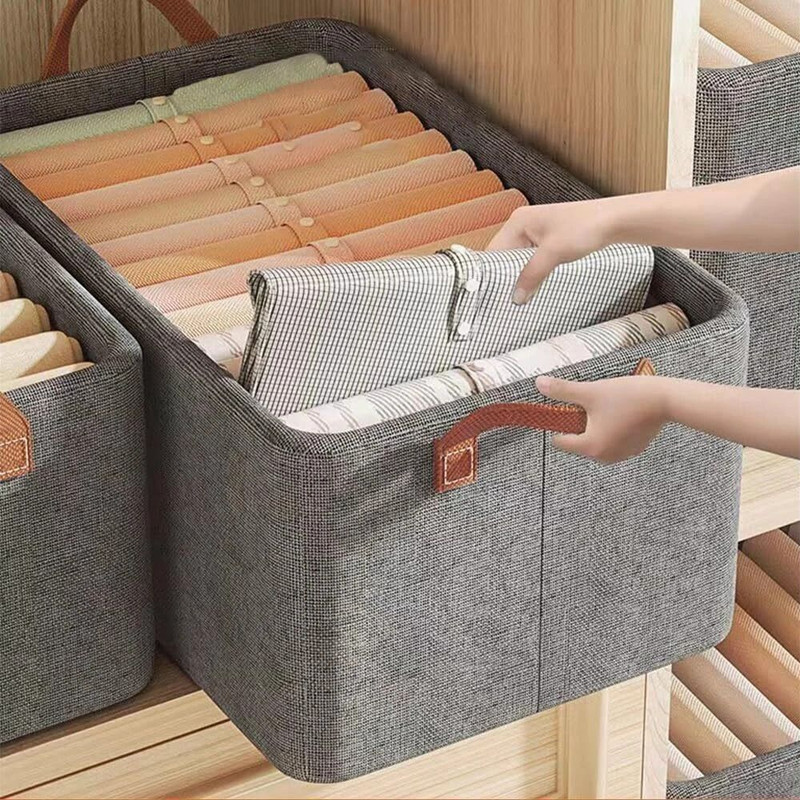 DINEDUST 3 pcs Woven Cloth Organizer for Storage, Foldable Wardrobe Organizer Wardrobe Organizer for Storage Baskets for Organizing Shirts/Pants/Jeans/Dress(Grey)