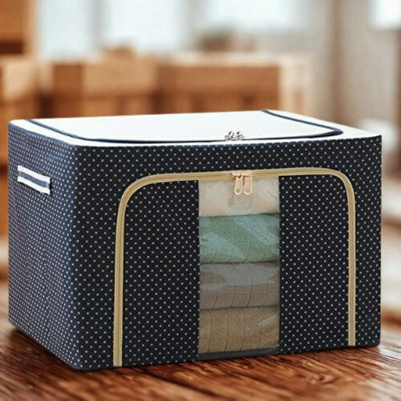 PelBart Heavy Storage Box for Clothes – 66L Foldable & Compact Saree Organiser Storage Box – 66L Foldable Cloth Box with Zipper Clear Lid Cloth Storage Box with Zip(Multicolor)