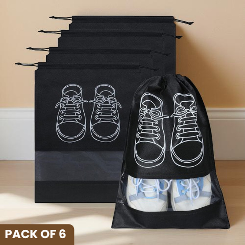 PelBart SB6PCS48 6 Pcs Shoe Bag for Travel Essentials | Foldable Dustproof Footwear Storage Pouch 6 Pcs Shoe Bag for Travel Essentials | Foldable Dustproof Footwear Storage Pouch(Black)
