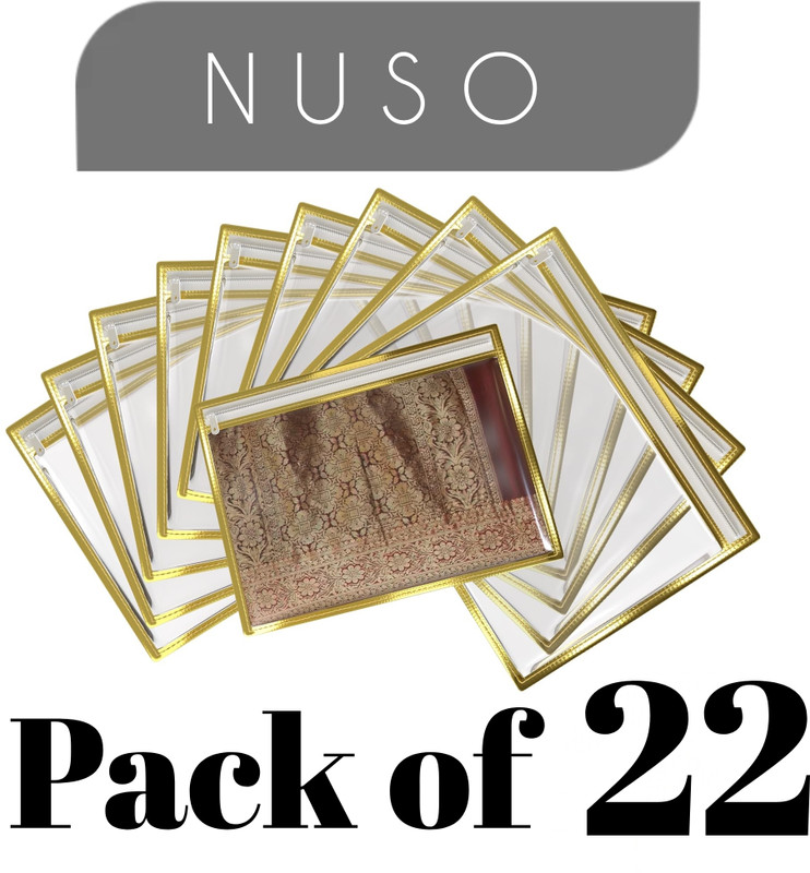 nuso Saree Cover Transparent With Zip Suit Cover Gift Bag Cloth Storage (PACK OF 22) PLAIN-22(Gold)