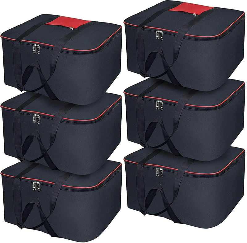 WAJI VA Underbed Storage Bag Moisture Proof Cloth Organiser Multi-Function Storage Organizer for Home & Travel Use Pack Of 6(Red Black)
