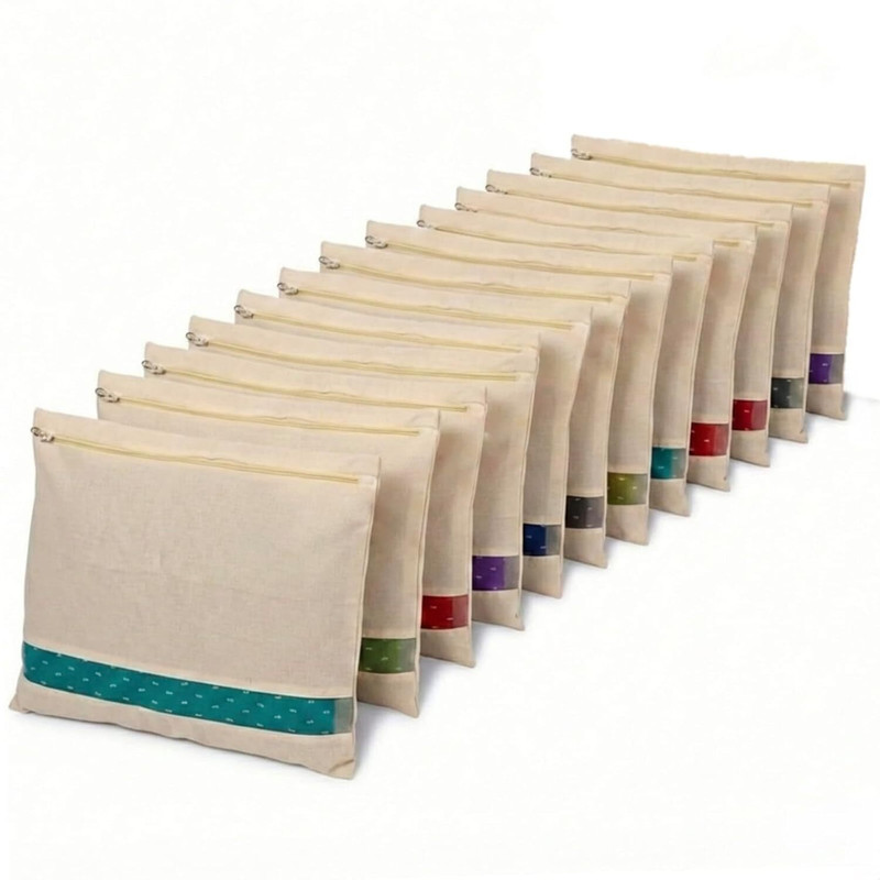 NESTIGO Garment Cover With Transparent Top Saree Cover 12 Set - Single - Cotton - Beige- Set of 12(Beige)