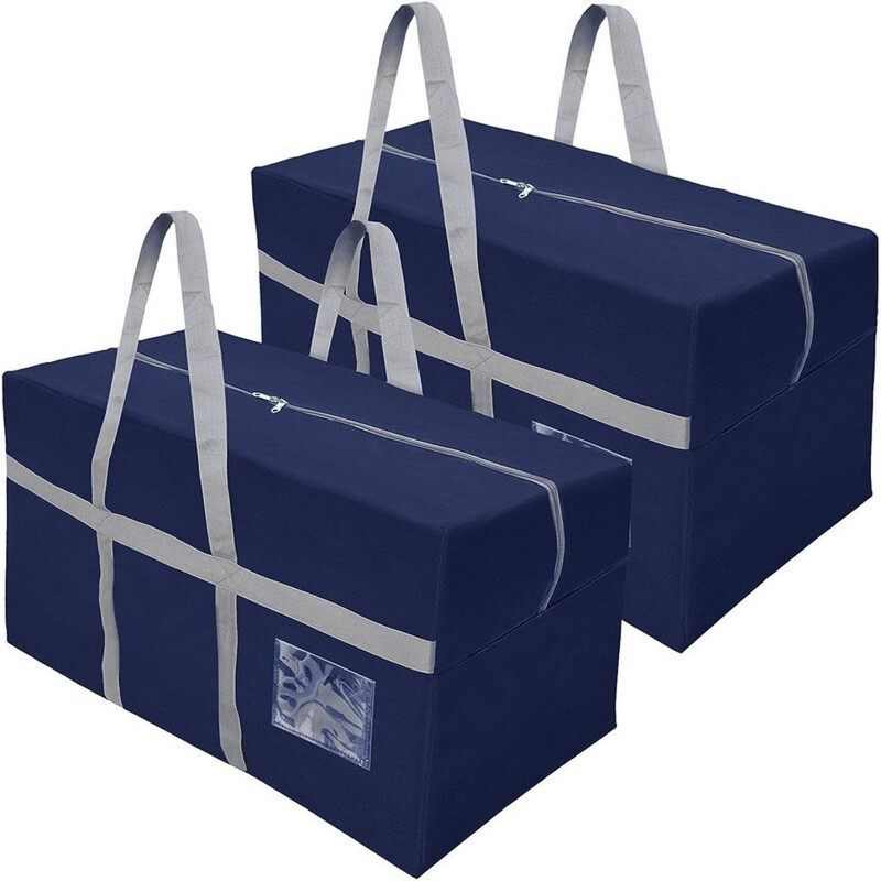 SNDIA Pack 2 -128 Ltr. Nylon Moisture Proof Multipurpose Heavy Duty Storage Bag Blankets/Clothes With Strong Reinforced Handles Rectangular 80x40x40 cm(Blue)