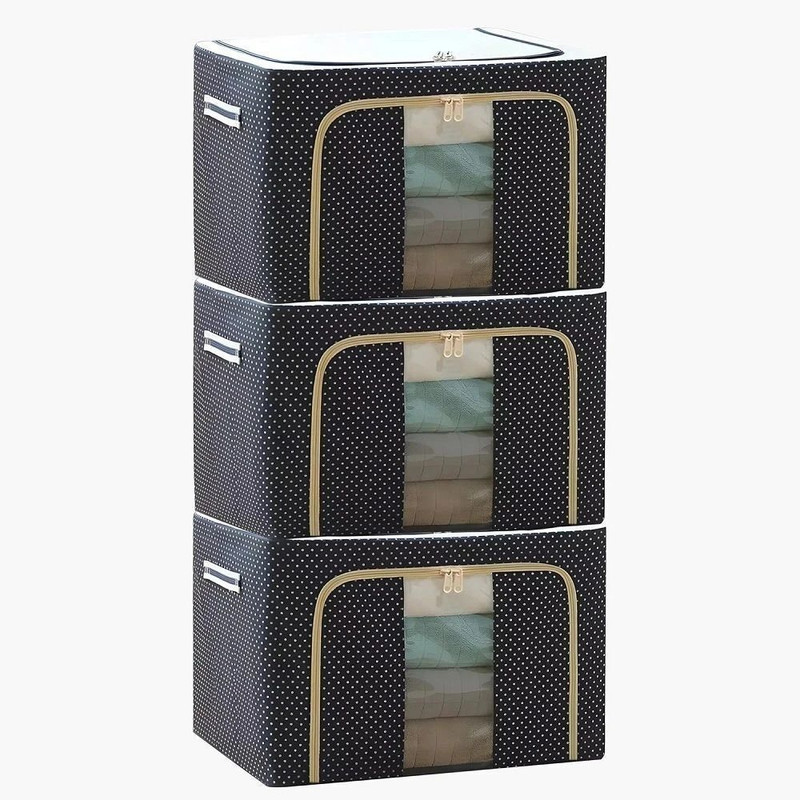 MERAO Clothes Storage Box Foldable Organizer Box for Wardrobe Saree Blankets SET OF 4 Cotton Laundry Bag(Blue)