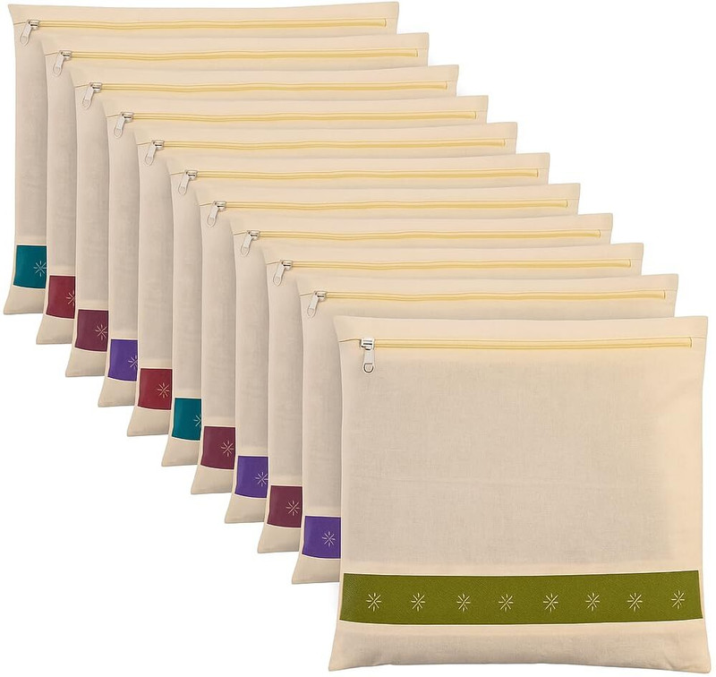 Divyansh Saree Cover Cotton Saree Bags/Clothes Covers For Storage Single With Zip Closure Pack Of 12 (16 X 14 Inches) For Clothes Bags And Wardrobe Organizer(Beige)