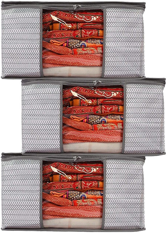 Ankit International cloth storage box Non-Woven Fabric Organiser with Transparent Window Pack - 3A(Grey)