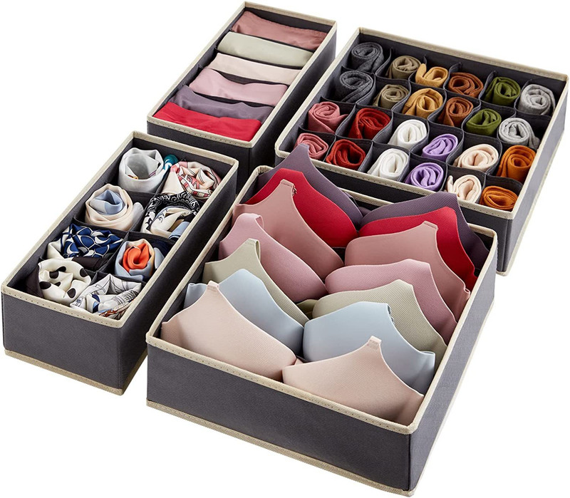 BROGBUS NA Foldable Cloth Storage Box Innerwear Storage Organizer for Wardrobe or Travel Foldable Cloth Storage Box(Cream)