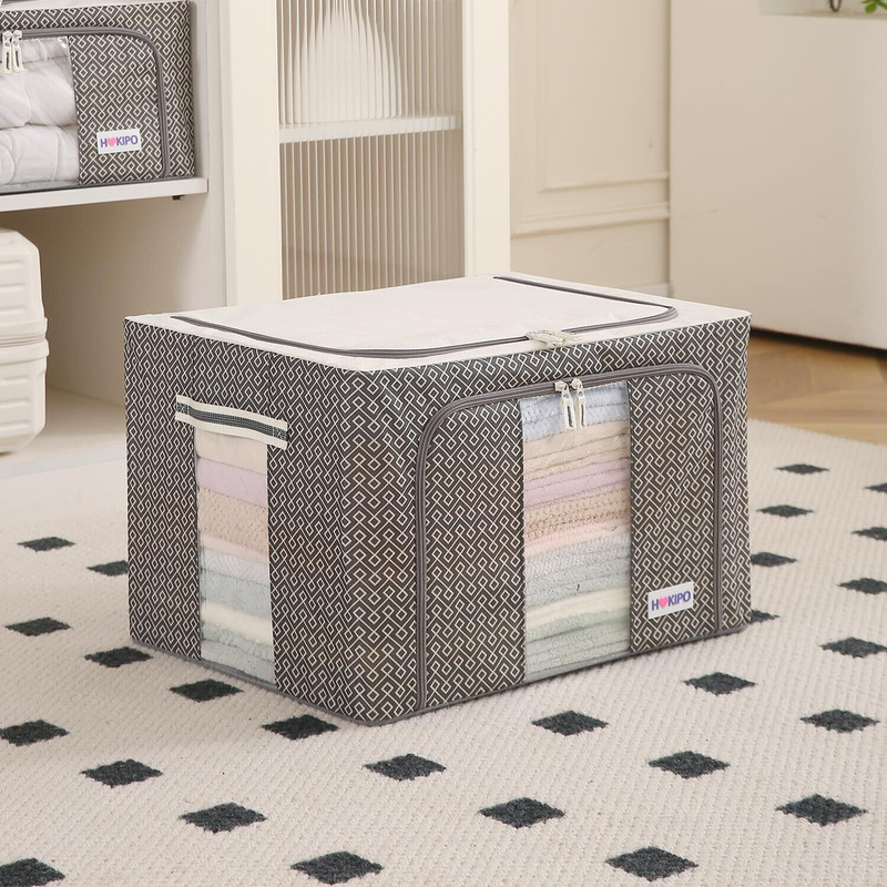 HOKiPO Multipurpose Storage Box Closet Organizer for Clothes Premium PE-Coated Fabric, 66L, Pack of 1, AR-5929-CGRY(Charcoal Grey)