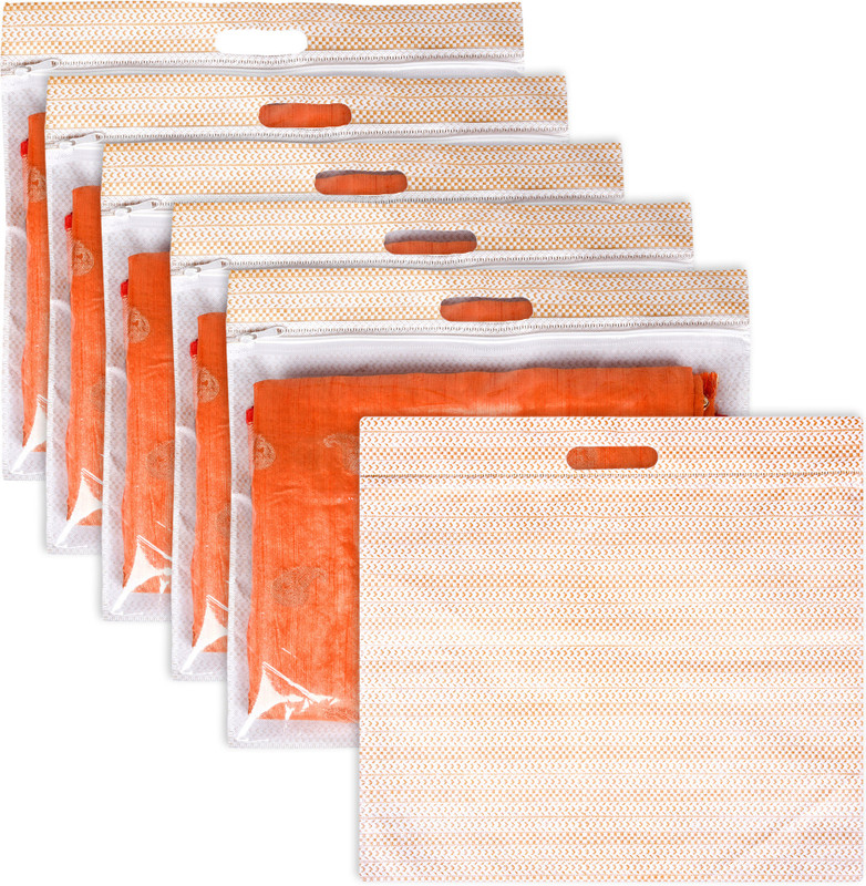 KUBER INDUSTRIES Saree Cover Packing Saree Bag|Transparent View Cloth Organizer with Handle|Pack of 6|Brown Cloth Storage(Brown)