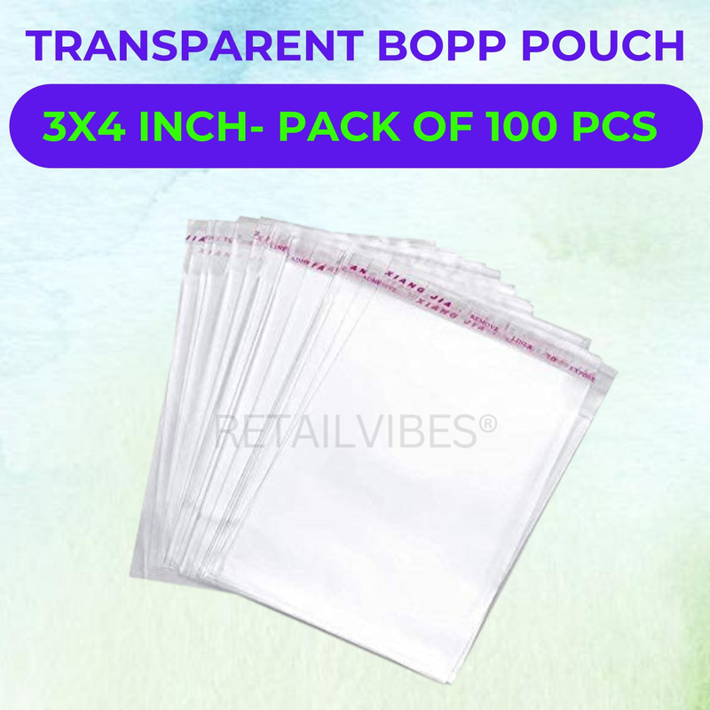 Retailvibes 3x4 Inch | 7x10 Cm 100 Pcs Bopp Pouch Transparent Packing Bags | Self Adhesive Jewelry & Accessories Pouch(Transparent)