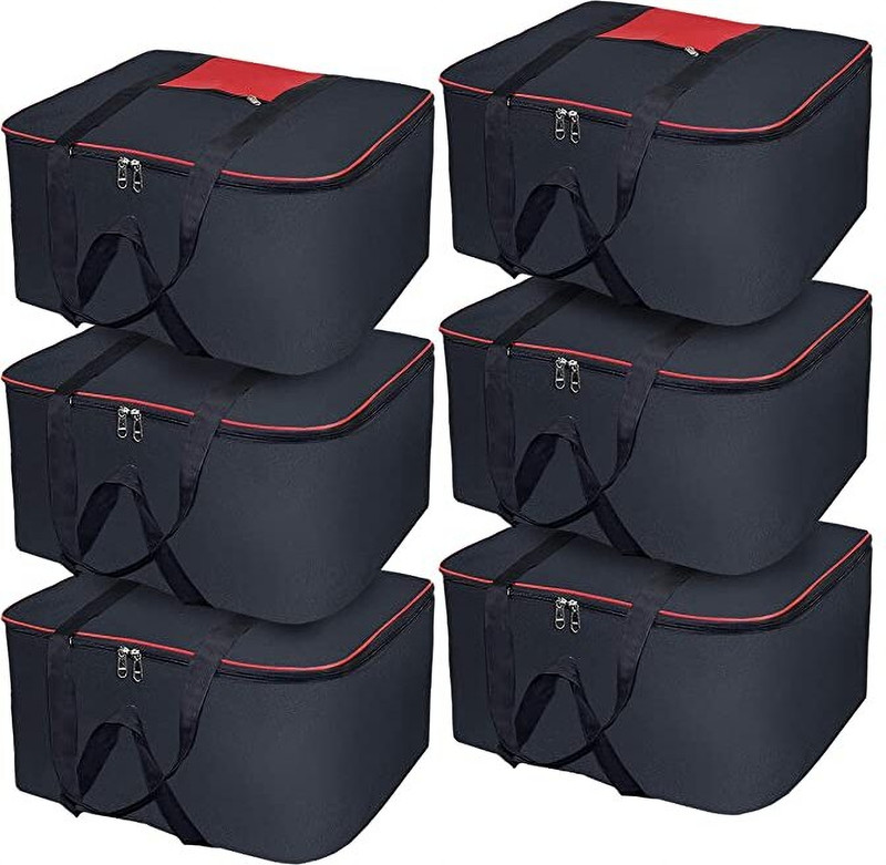 AtNoor Nylon Moisture Proof Storage Bags For Clothes Large Under-Storage Bags With Zippered Closure and Handle Rectangular Bags for Storage(Red, Black)