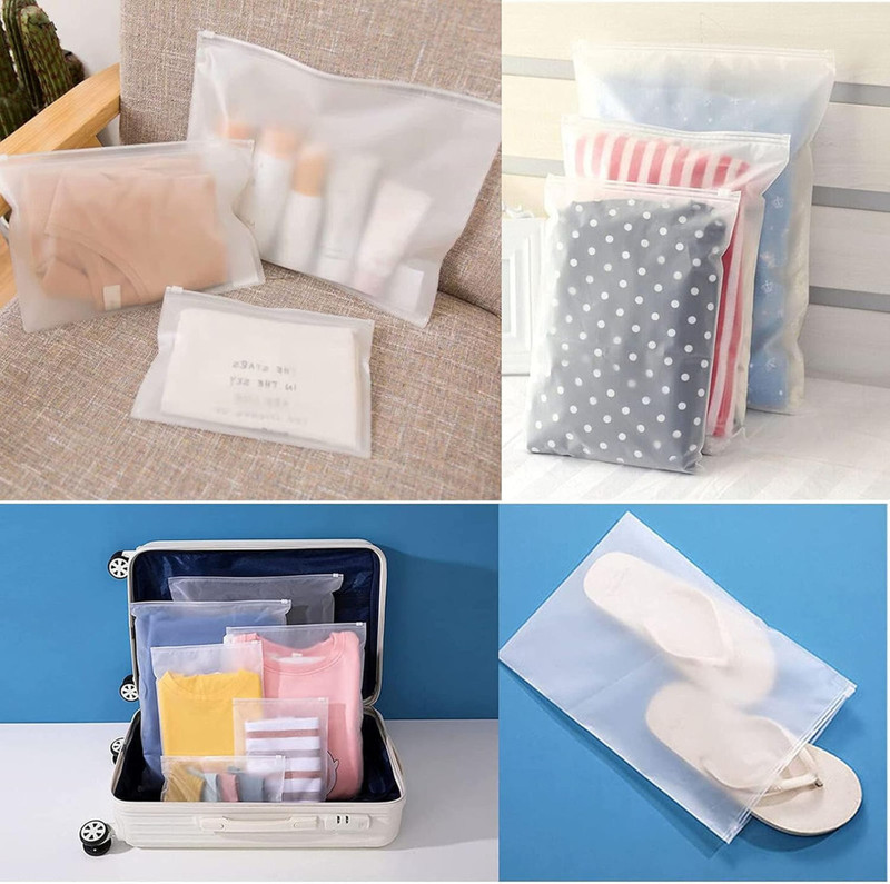 UrbanBee Frosted Zipper Bags | Travel Storage Bag For Clothes Shoes Cosmetic Jewellery Toiletries School Trip | Resealable Luggage Bag | Zip Lock Space Saver Bag(Semi Transparent, Frosted White)