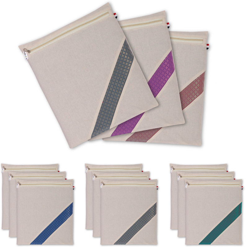 LIFESTICE saree cover Zipper Cotton Saree Cover Pack of 12 (Off White) Cotton Saree Cover(Off White)