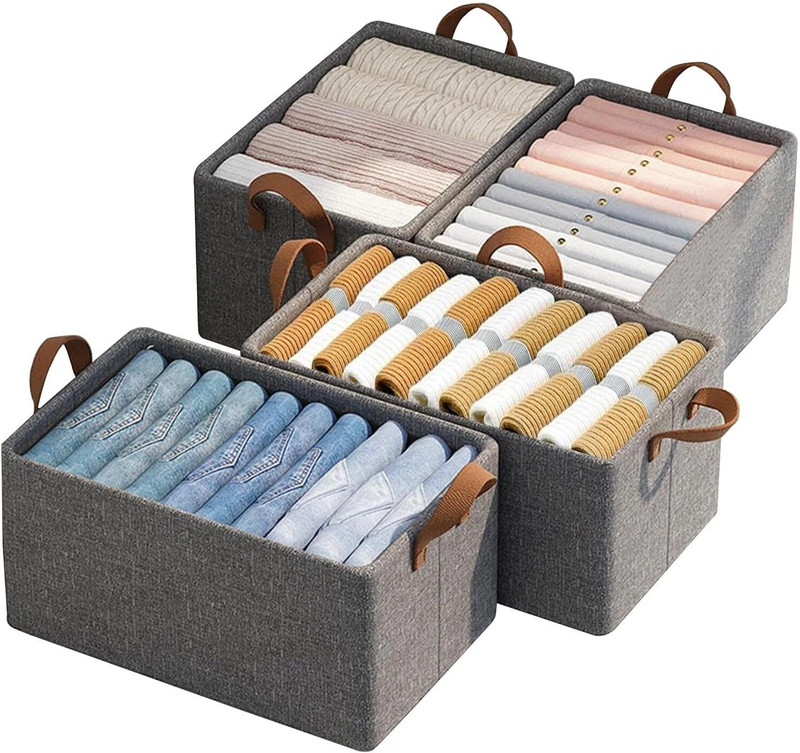 VRTREND 26 L Clothes Storage Bag Organizer 4 Pack with Steel Frame Oxford Fabric Premium 26L Multipurpose Fabric Storage Bag | Foldable Clothes Organizer_VR7 26 L Clothes Storage Bag Organizer 4 Pack with Steel Frame Oxford Fabric(Grey)