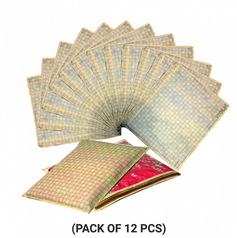 VYORA PREMIUM SINGLE SAREE / CLOTH / GARMENT COVER (PACK OF 12) B_SINGLE_GO_12(GOLDEN)