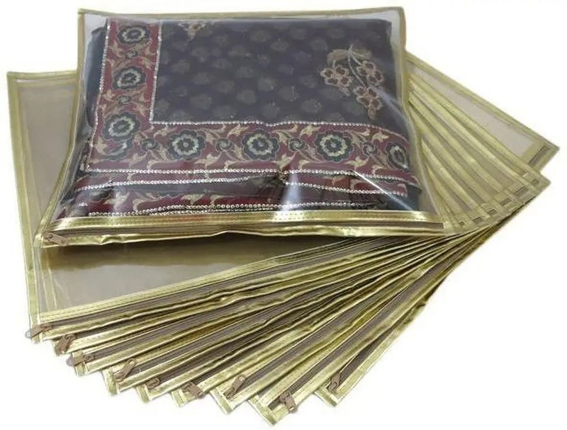 Albacore saree gold Set of 12 Pcs Non Woven Single Packing Saree Cover bag with Zip Garment Cover 10(Gold)