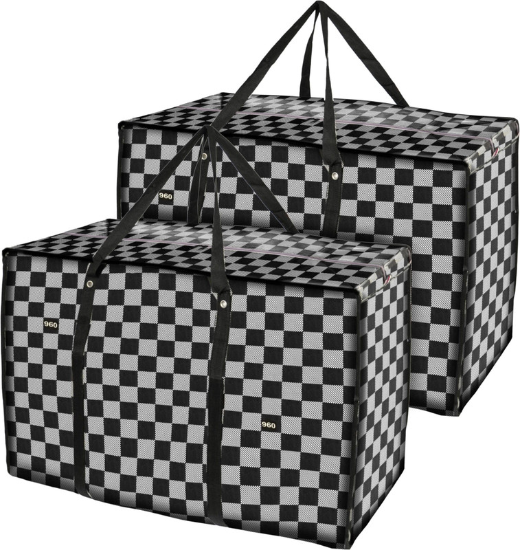 STORITE 145 L Multipurpose Foldable Storage Bag Big Organizer for Clothes, Blankets & Duvets Zipper Closure and Handle(Grey/Black)