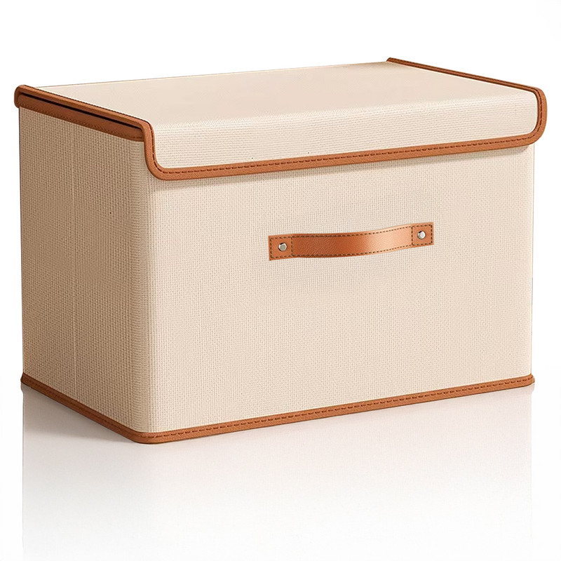 PRIME PICK Storage Box & XL Cloth Organiser Pack of 1 clothes organizer non-woven covered Wardrobe Organizer for Storage Foldable Washable Box with Lid Metal Frame & Handles Ideal for Almirah Drawer(Beige)