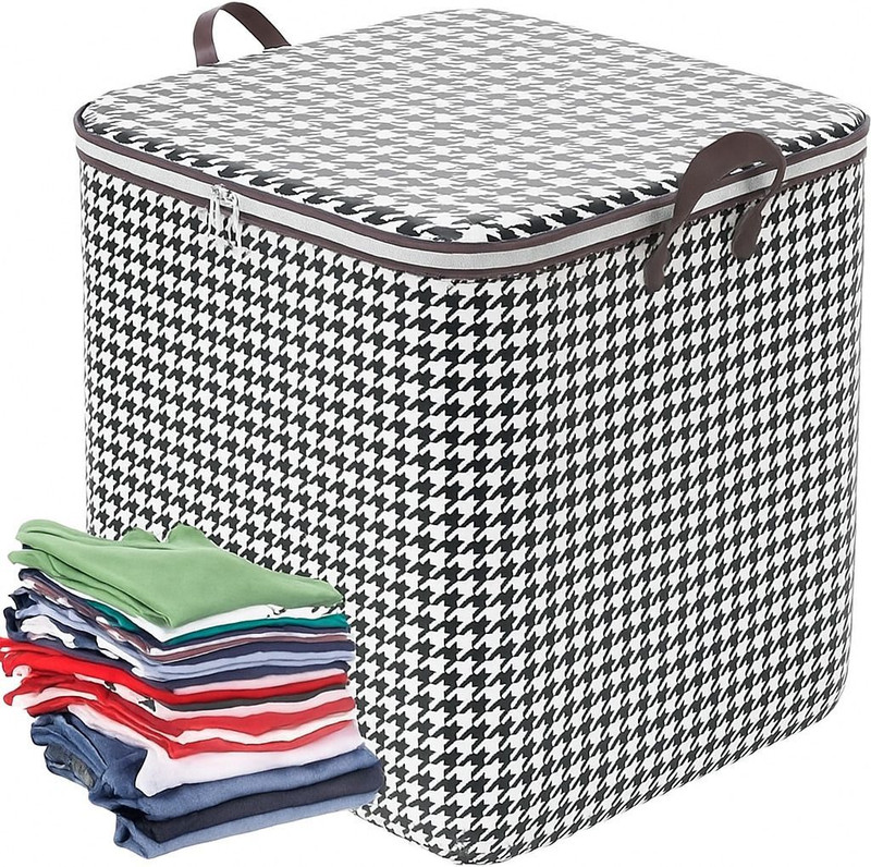 SHRIYARTH SALES Houndstooth Series Collapsible Houndstooth Laundry Bin with Zipper - Large Storage Storage Bag,LB-HZ-1001(Multicolor)