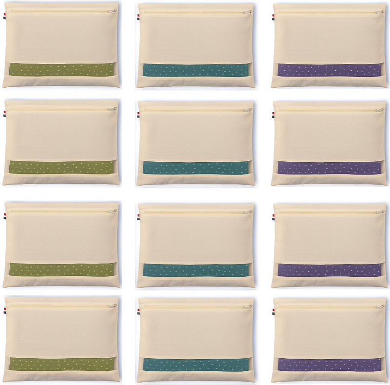 SK RAYAN saree cotton storage bag Cotton Saree Storage Bags – Set of 12, 16x14 Inch, Zip Closure, Mesh Window SKR-CSB12, Beige(Beige)