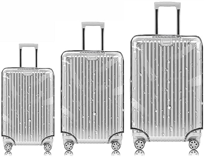 TUFRY Transparent PVC Luggage Cover Set for 20, 24, and 28 Inch Trolley Suitcase Waterproof Dustproof Elastic Travel Bag Cover with Handle Opening Reusable Clear Suitcase Protector for Checked & Cabin Bags(Transparent)