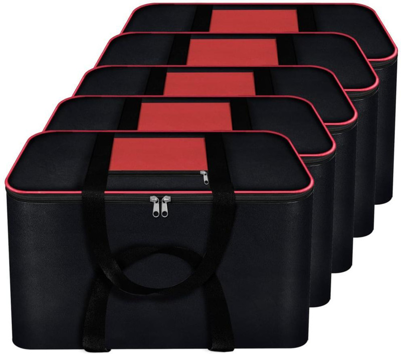 IMCREATIONS Non Woven Moisture Proof Rectangular Big Underbed Clothes Storage Bag Organizer Foldable Blanket Cover with Zipper and Strong Handles (Pack of 5)(Black, Red)