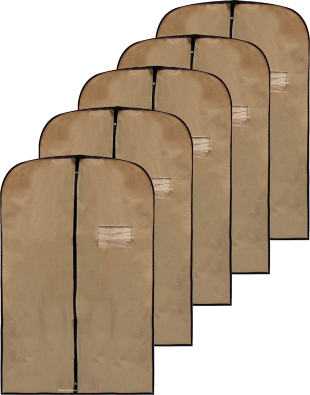 GULAFSHA INDUSTRIES Stylish Durable Water Resistant and Tear Resistant Non Woven Coat Covers/Suit Covers/Garment Bags Set of 5(Brown)