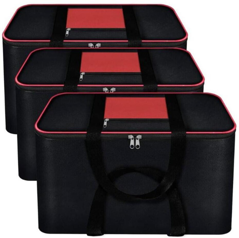 uhi Moisture Proof Nylon Rectangular Underbed Storage Bag For Multi Purpose Use Foldable, Blanket Storage Bag, Cloth Storage Organizer, Blanket Cover with Handles (Set of 3)(Black mix Red)