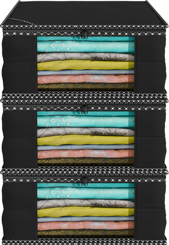 Ankit International Designer Non Woven Saree Cover Set Of 3 AMIT012(Black)