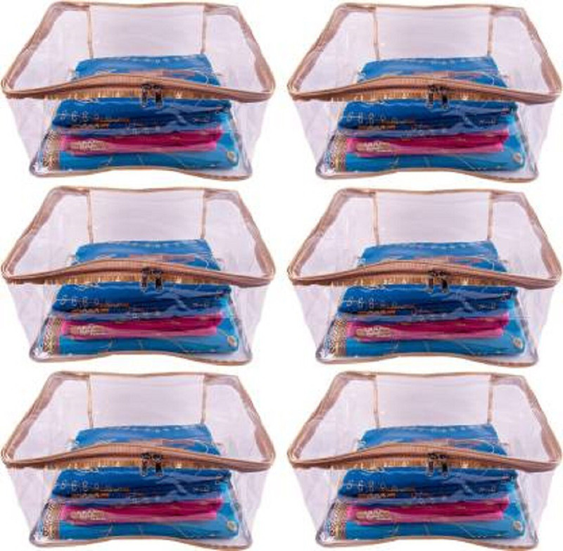 ultimatefashionista saree cover Designer 9 Inch Height Full Transparent 6pc T.P saree cover(gold)(Gold)