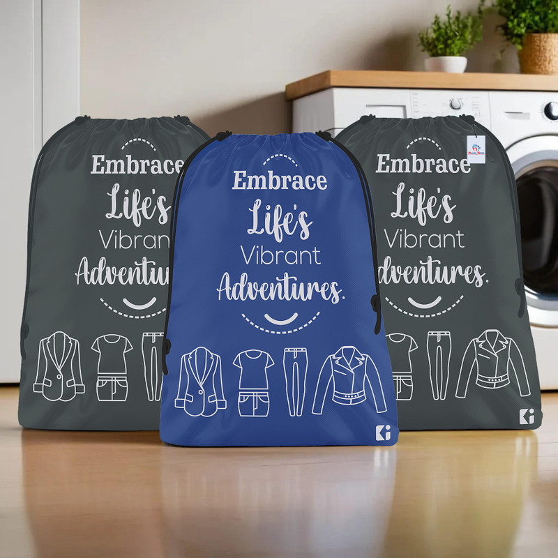 Heart Home Storage Bag Pack of 3 Storage Bag for Travel Laundry Clothing|Medium|Royal Blue & Gray Cloth Storage(Royal Blue & Gray)
