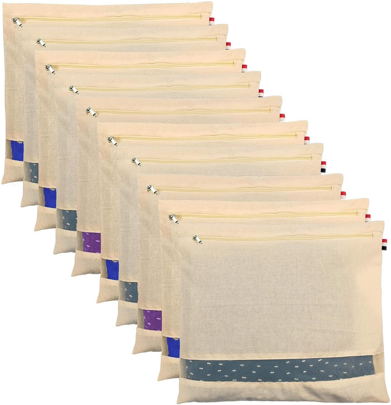 NESTIGO Saree Cover Pack of 10 Cotton Saree Clothes Bags/Covers/Pouches For Storage with Zip Closure Storage Bag, Packaging Bag(Beige)
