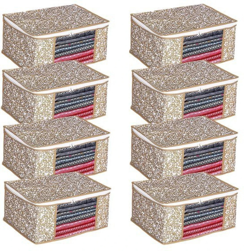 MADHVAN Saree Cover cloth storage bag Non-Woven Clothes organizer with Transparent Window Clothes cover(Beige)