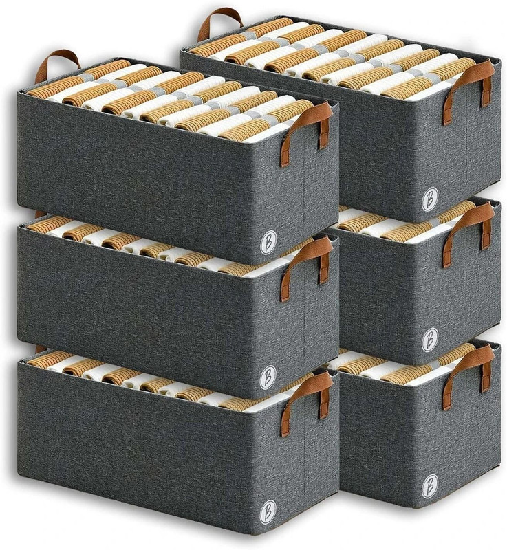 VENDIFY SET OF 3 Clothes Organiser with Metal Frame Rectangle Storage Baskets for Clothing Fabric Storage Box with Handles Shelf Basket for Storage Clothes Pants Jeans Sweater CLOTH STORAGE BOX(Grey)