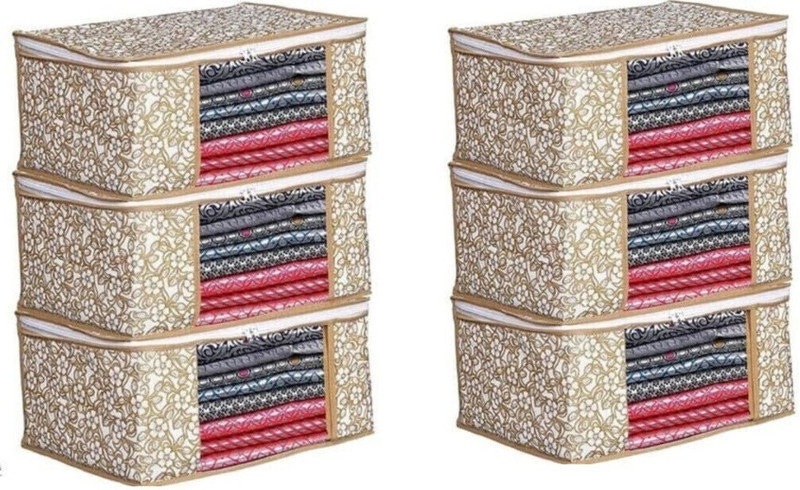 Kiara Creation Chiku Sari Cover Non Woven Saree Cover Storage Bags for Clothes with Premium Quality Combo Offer Saree Organizer for Wardrobe/Organizers for Clothes/Organizers for Wardrobe set of 6 Sari Cover(Chiku)