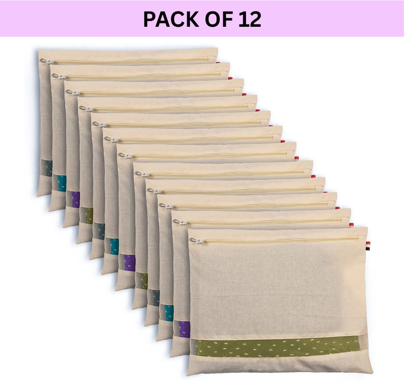 INNWYN Set of 12 Premium Cotton Saree Bags/Covers For Storage With Transparent Mash Window High-Quality Saree Cover(Cream / Off-White)