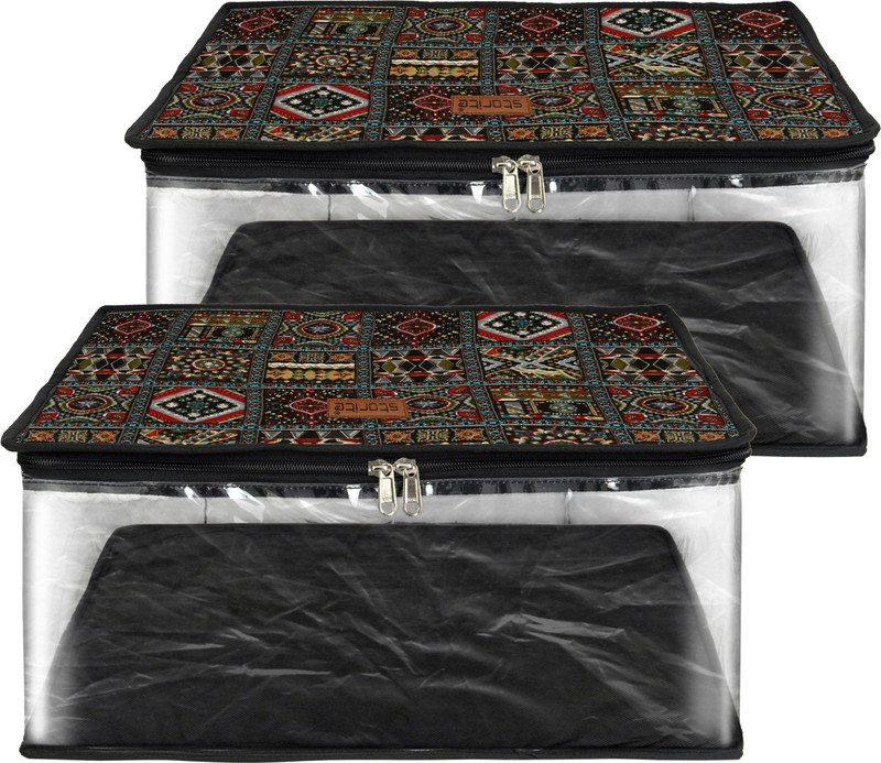 STORITE 2 Pack Space Saver Wardrobe Cover Non-Woven Embroidery Printed Multipurpose Bag Foldable Cloth Organizer Box(Transparent)