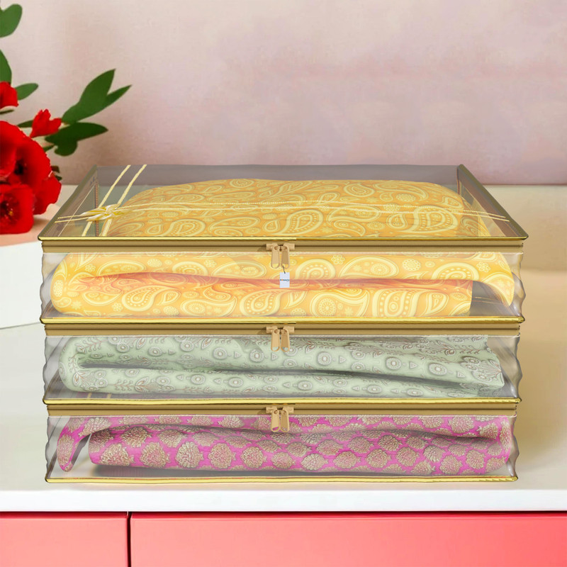 HOMESTIC by Kuber Industries Saree Cover Bow Golden Print Saree Cover with Transparent Window|9 Inch|Multicolor Cloth Storage(Multicolor)
