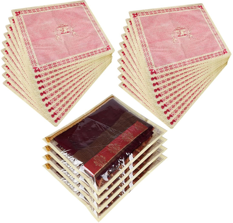Pankhuri Pack Of 12 Saree Cover for Clothes Storage Box Dustproof, Foldable Wardrobe Organizer for Ethnic Wear & Party Wear(Transparent)