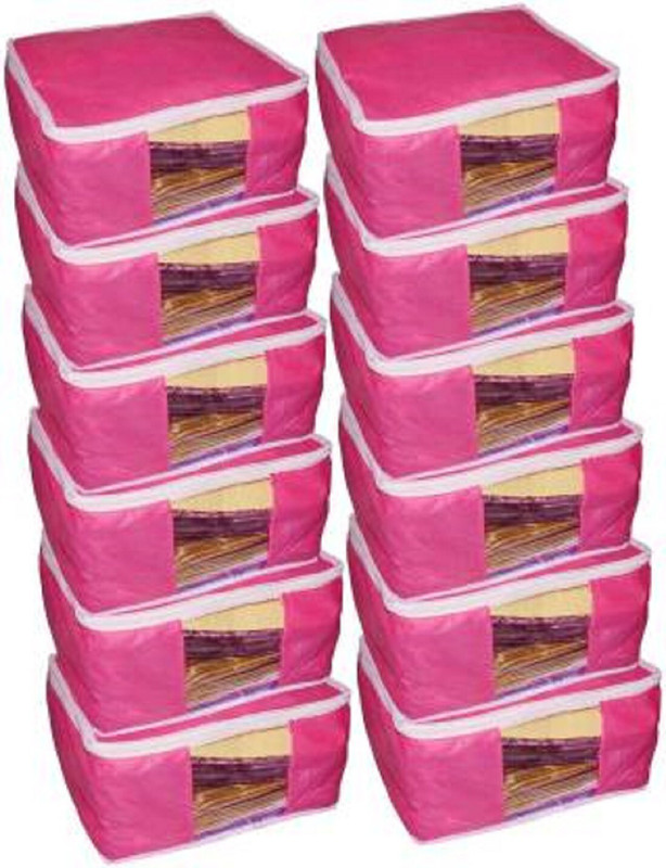 ultimatefashionista saree cover High Quality Pack of 12 Non Woven 10inch Designer Height Saree Cover Gift Organizer bag vanity pouch Keep saree/Suit/Travelling Pouch (Pink) High Quality Pack of 12 Non Woven 10inch Designer Height Saree Cover Gift Organizer bag vanity pouch Keep saree/Suit/Travelling