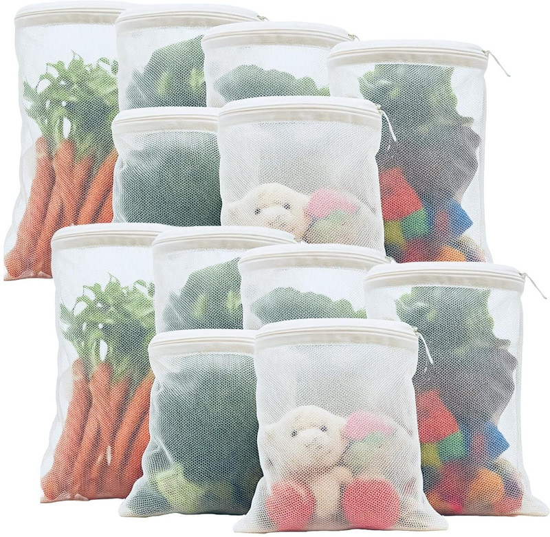 Home Organize Pack of 9 Reusable Mesh Fridge Storage Bags for Fruits and Vegetables / Reusable Washable Fridge Multipurpose Storage Bag ( Pack of 9 ) HO-NEWMESHVEGMUL09(Multicolor)