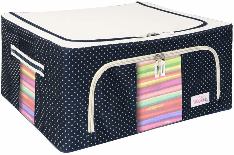 BlushBEES Living Box - Closet Organizer Cloth Storage Boxes, 44 Litre, for Wardrobe Pack of 2, Polka Dot Blue(Blue)