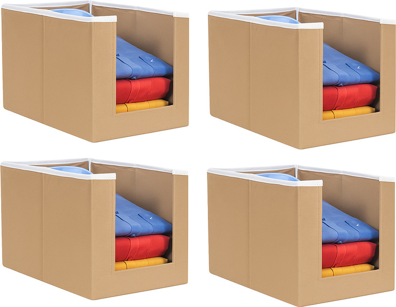 THAILIWALE Shirt Stacker Organizer | Cloth Organizer for Wardrobe | Shirt Organiser Storage Box | 4 Pcs Combo T1001(Beige)
