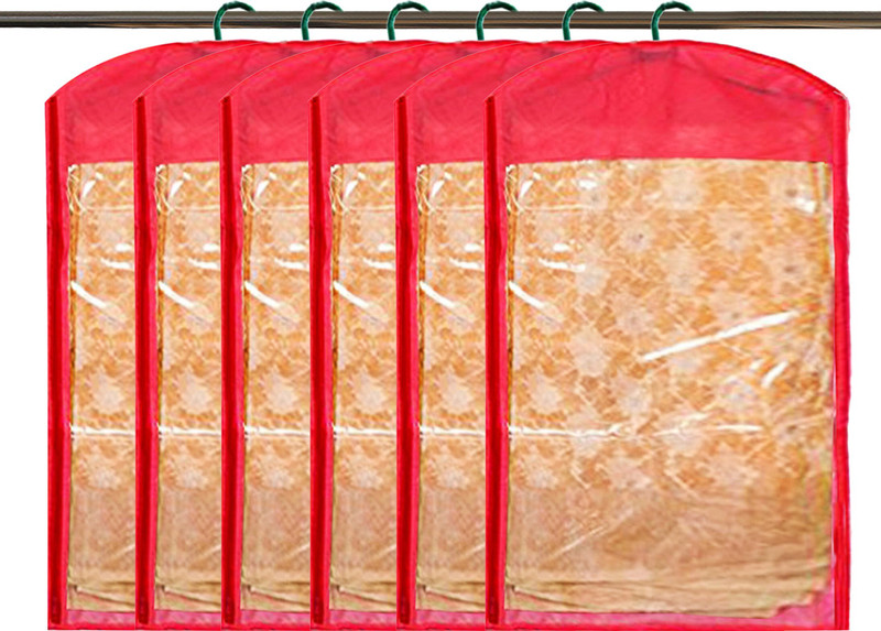 KUBER INDUSTRIES Saree Cover 6 Pieces Non Woven Hanging Saree Cover Wardrobe Organiser With Hanger CTKTC030946(Multicolor)